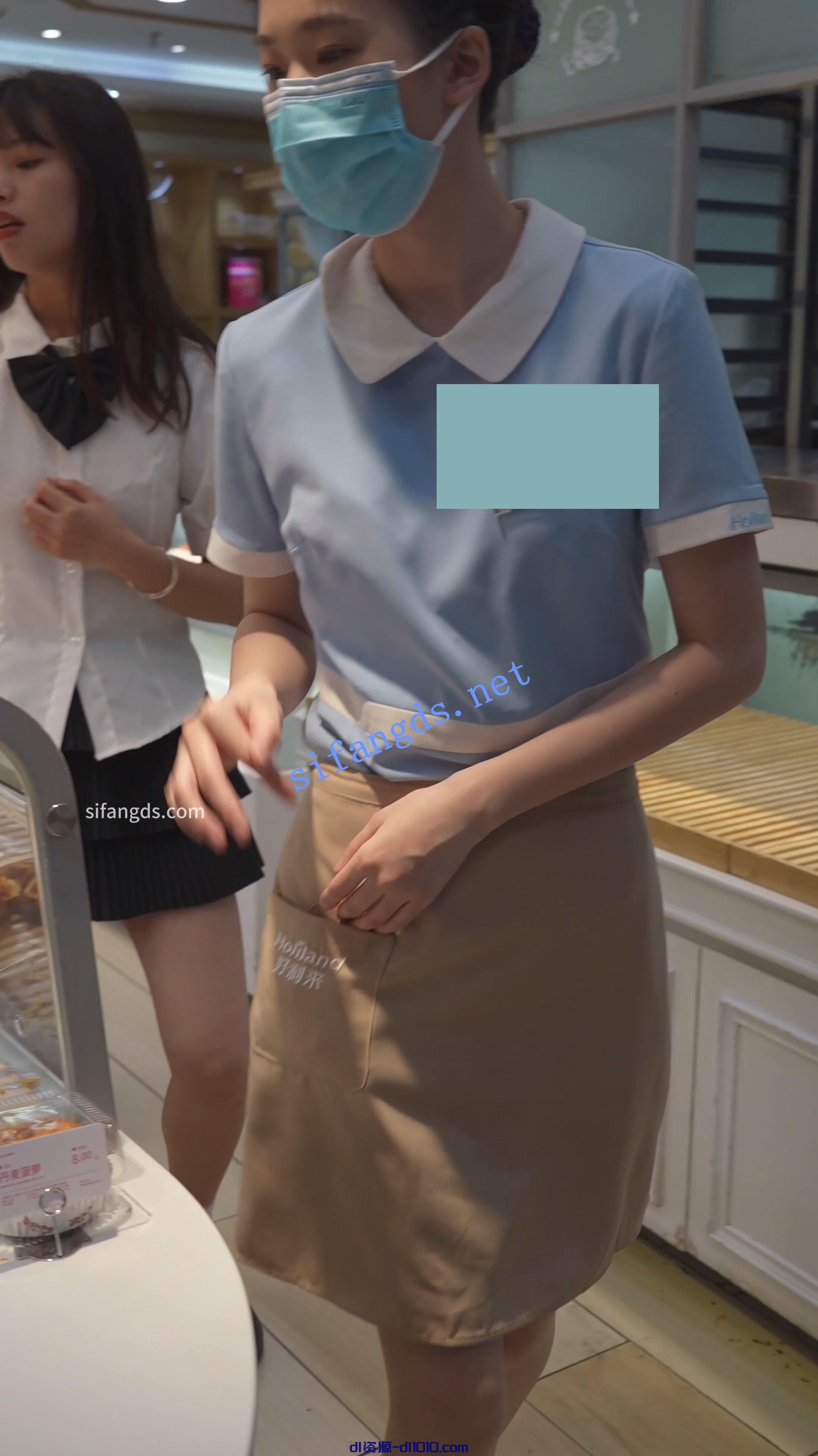 (BC-AA-318)网红蛋糕店店员小姐姐..浅蓝制服丝袜配浅黄内