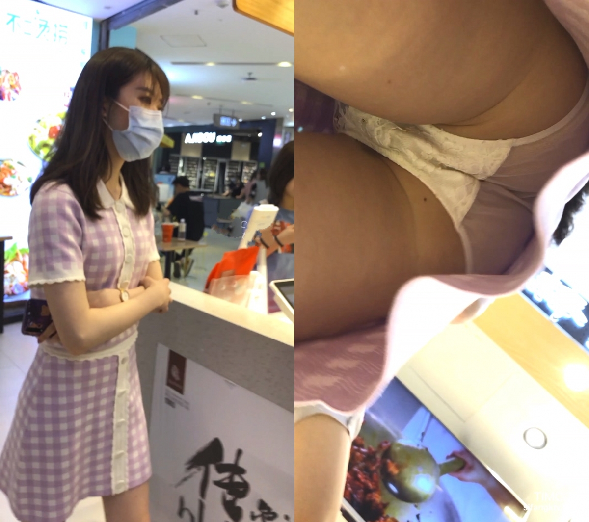 技术型大神，商场尾随方格裙美女极限抄底，小姐姐属于反差闷骚型，透明内裤阴毛清晰可见 439MB