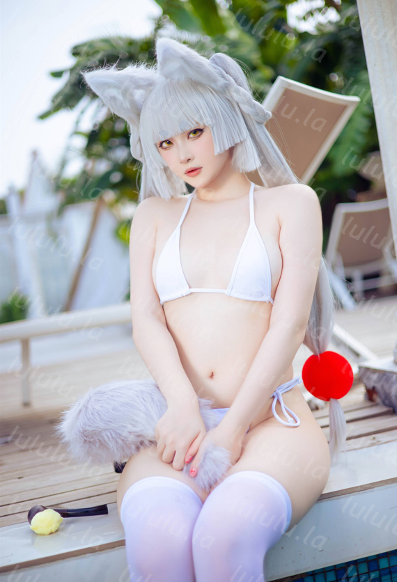 屿鱼 – 兽耳白毛狐狸 【19P35M】-福利岛