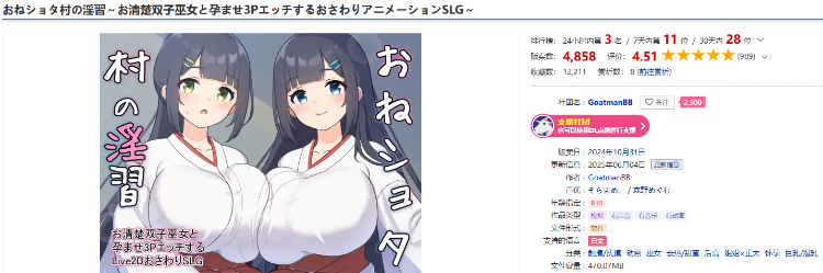 【互动SLG】おねショタ村の淫習～お清楚双子巫女と孕ませ3PエッチするLive2DおさわりSLG～Ver1.20 DL版