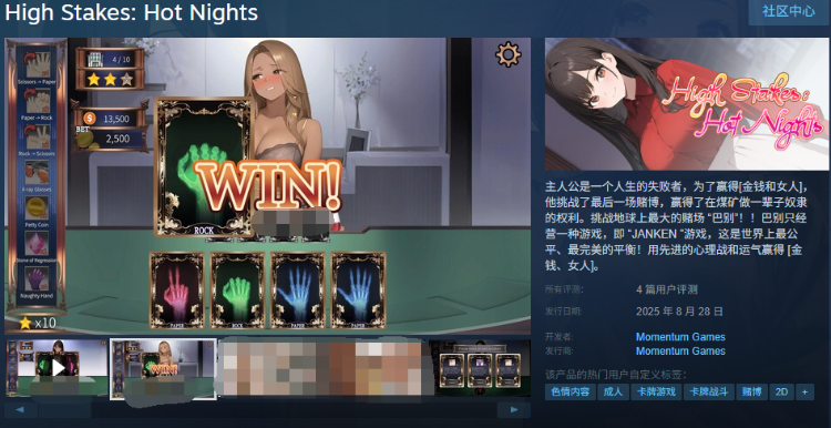 【互动SLG】High Stakes: Hot Nights Ver1.00 Steam官方中文步兵版[新作]