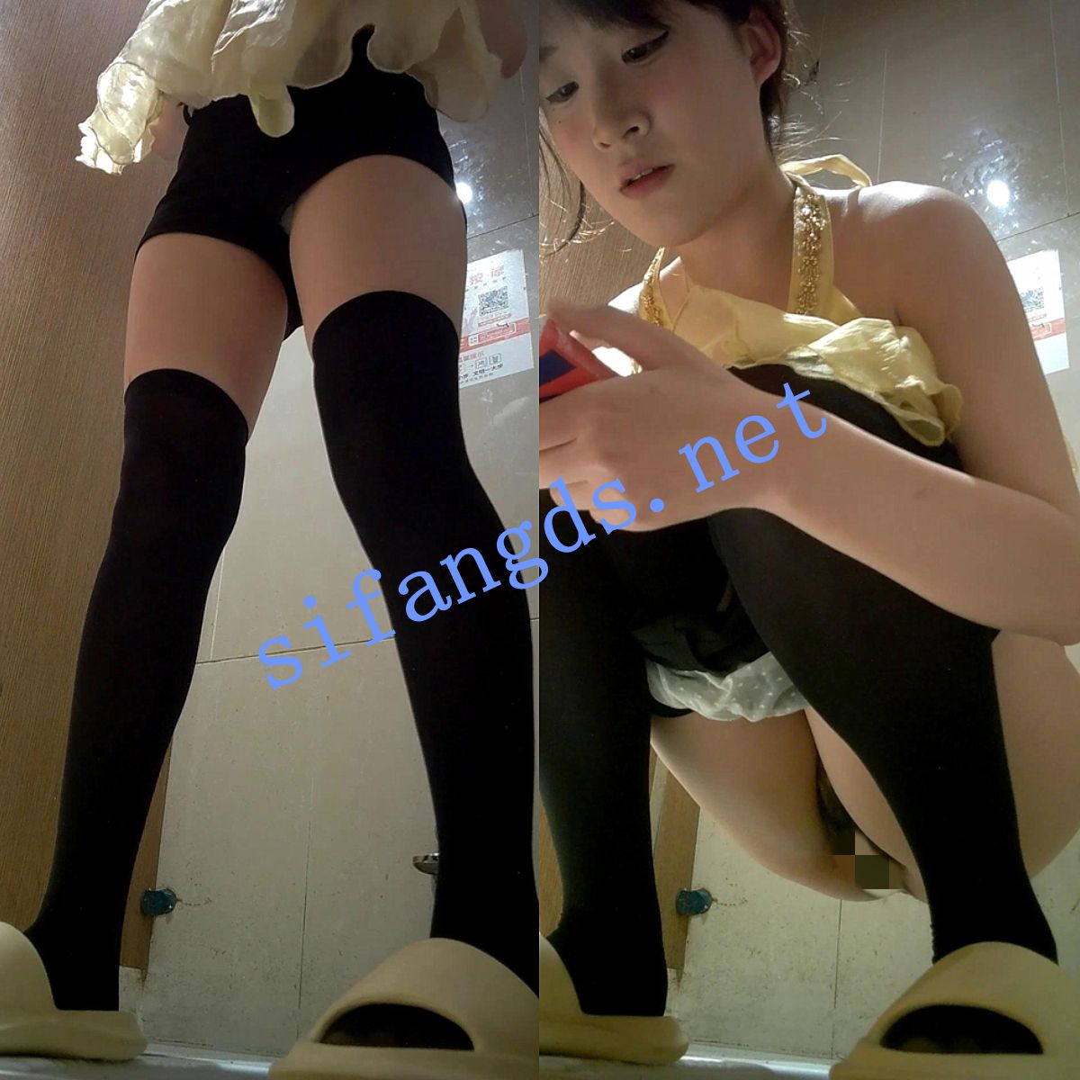❤️【厕拍】全景前拍 黄衣长袜妹妹拉稀撒尿 预览图 1