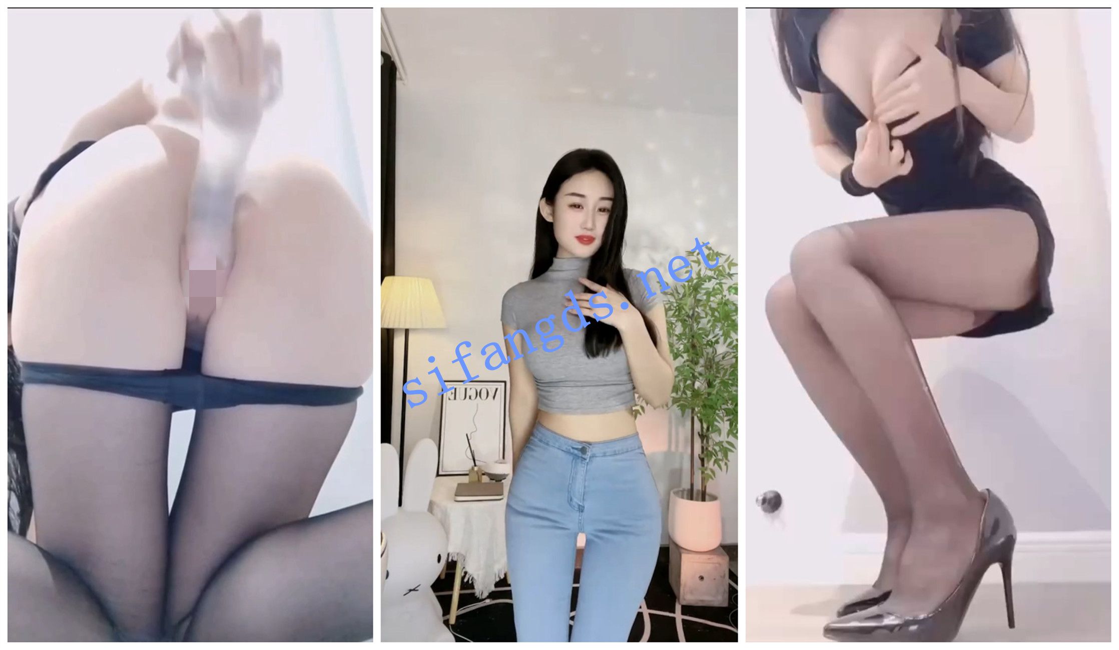 【快手福利】高挑丝袜高跟御姐【凤呦呦鹿鸣】道具自慰 预览图 2